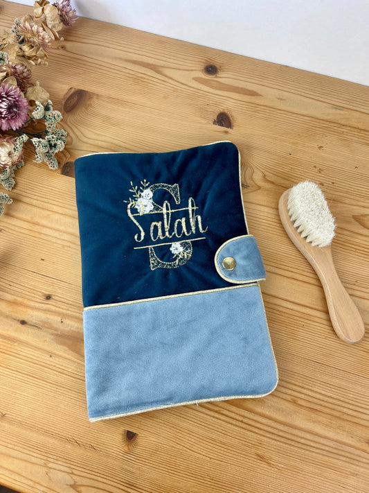 Mahé le protège carnet velours indigo et bleu