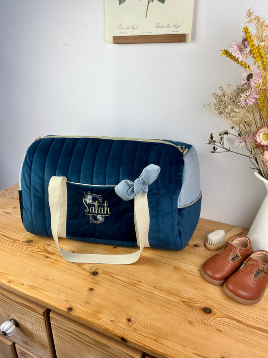 Sac Louison gaze velours indigo et bleu ciel
