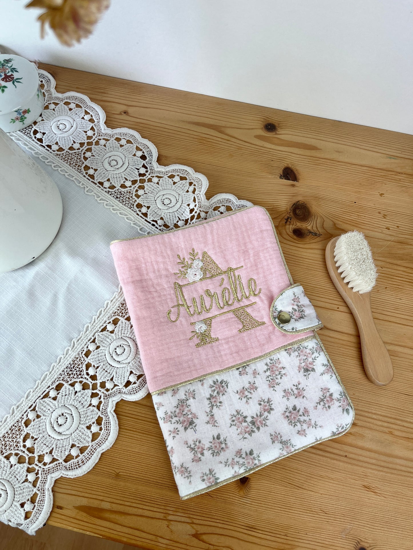 Mahé le protège carnet gaze lilou et rose