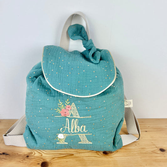 Le sac à dos enfant personnalisé Églantine eucalyptus doré
