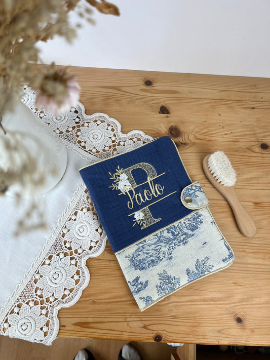 Mahé le protège carnet gaze indigo et jouy bleu
