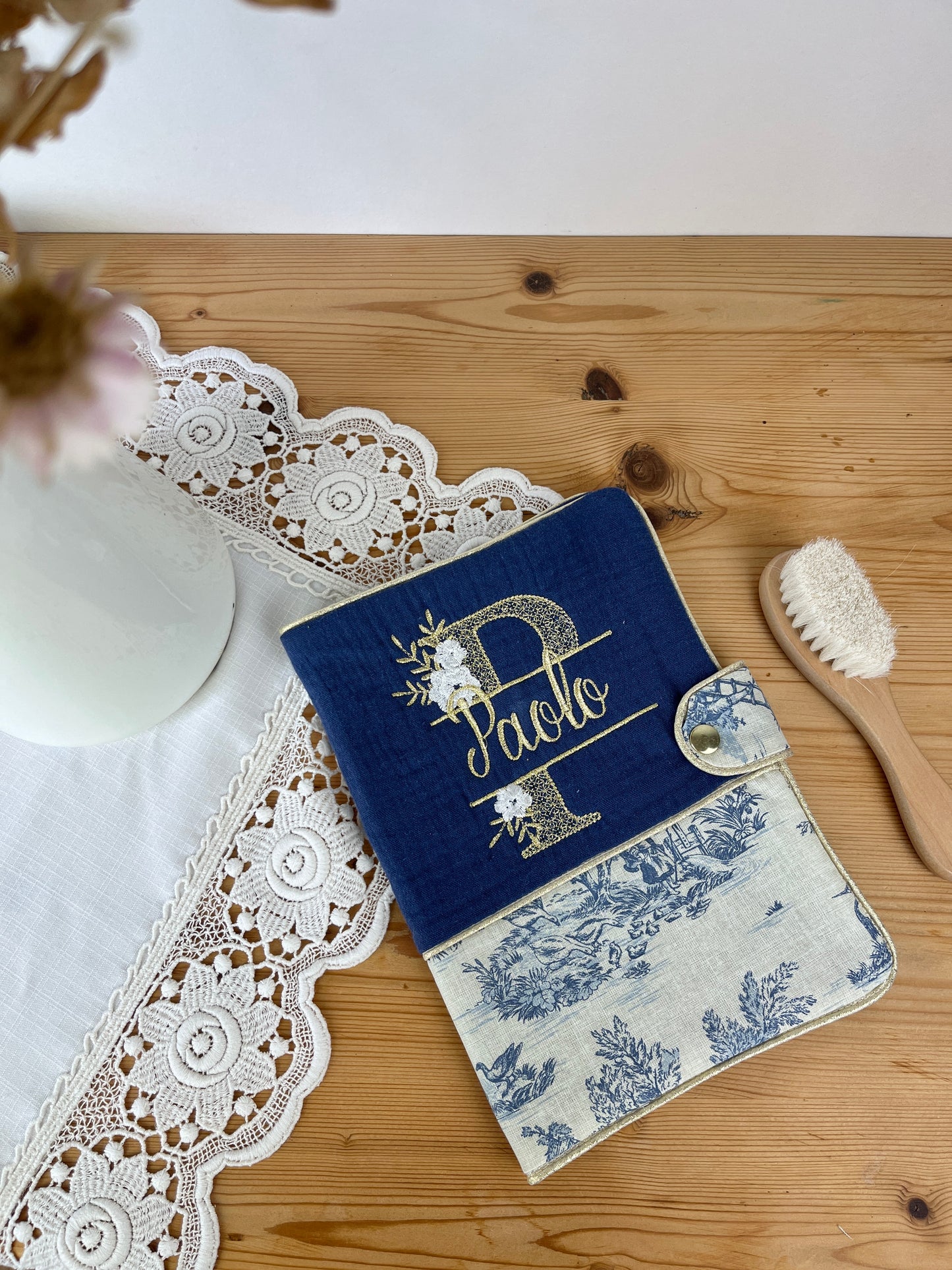 Mahé le protège carnet gaze indigo et jouy bleu