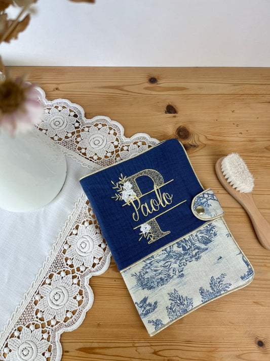 Mahé le protège carnet gaze indigo et jouy bleu
