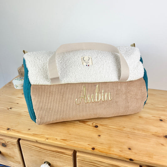 Louison le sac polochon enfant velours camel et teddy