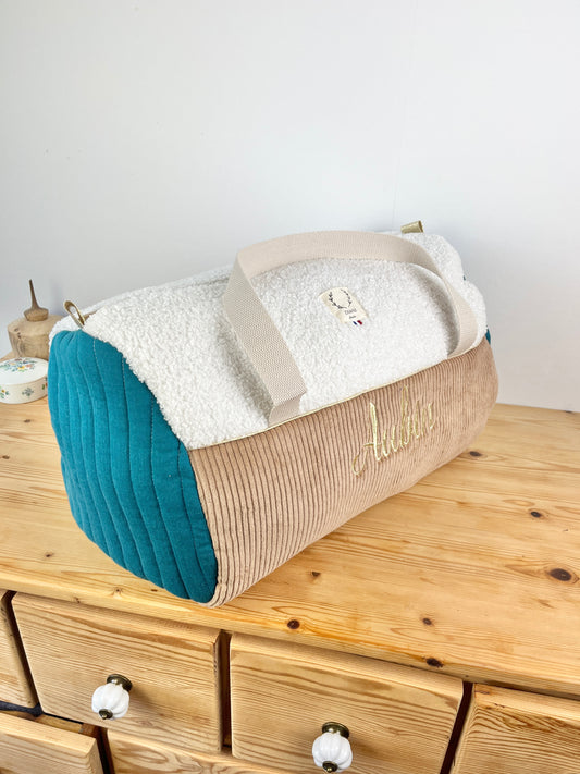 Louison le sac polochon enfant velours camel et teddy