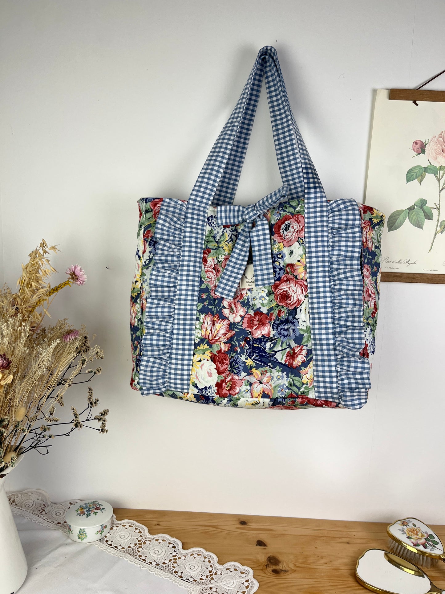 Le cabas Céleste roses et vichy bleu