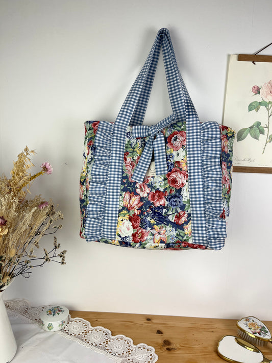 Le cabas Céleste roses et vichy bleu