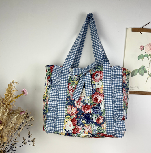 Le cabas Céleste roses et vichy bleu