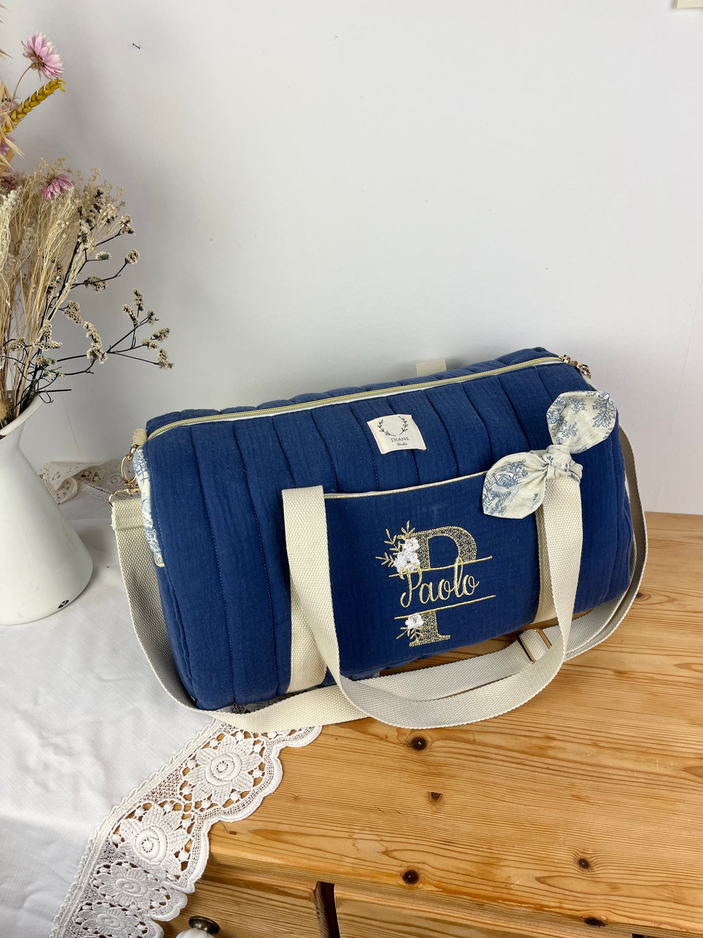 Sac Louison gaze indigo et jouy bleu