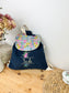 Le sac à dos enfant personnalisé Églantine velours marine et initiale dentelle