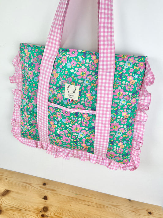 Le grand tote bag betsy granny smith et vichy rose