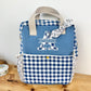 Le sac à dos enfant Ombeline personnalisé vichy marine et Liberty théo