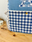 Le sac à dos enfant Ombeline personnalisé vichy marine et Liberty théo