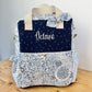 Le sac à dos enfant Ombeline  double gaze marine et liberty Adelajda bleu