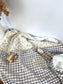 Ensemble couverture et béguin gaze Meriem et vichy beige initiale dentelle