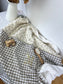 Ensemble couverture et béguin gaze Meriem et vichy beige initiale dentelle
