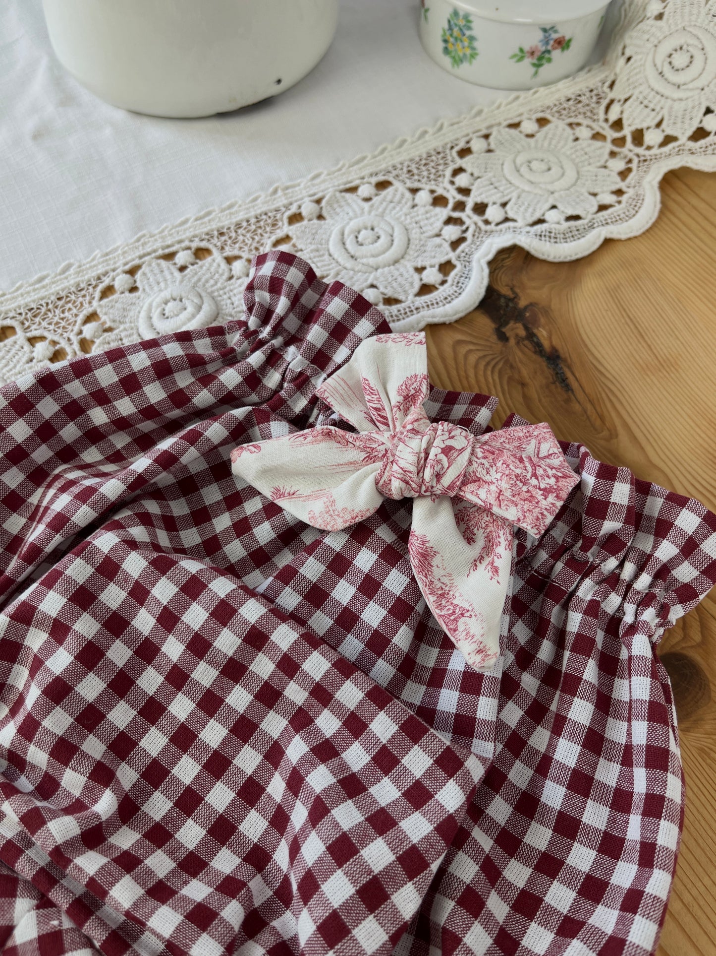 Le bloomer vichy et toile de jouy cerise