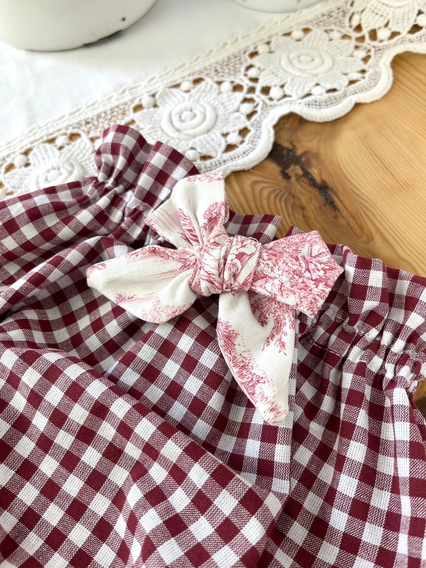 Le bloomer vichy et toile de jouy cerise