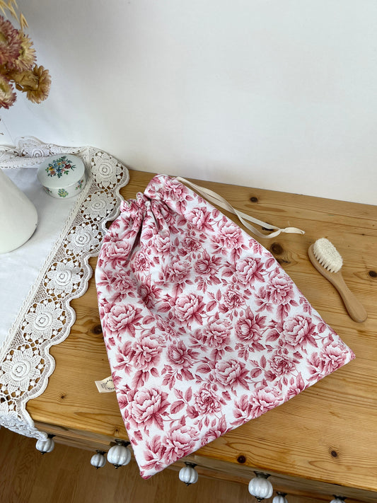Pochon personnalisé pivoines cerise