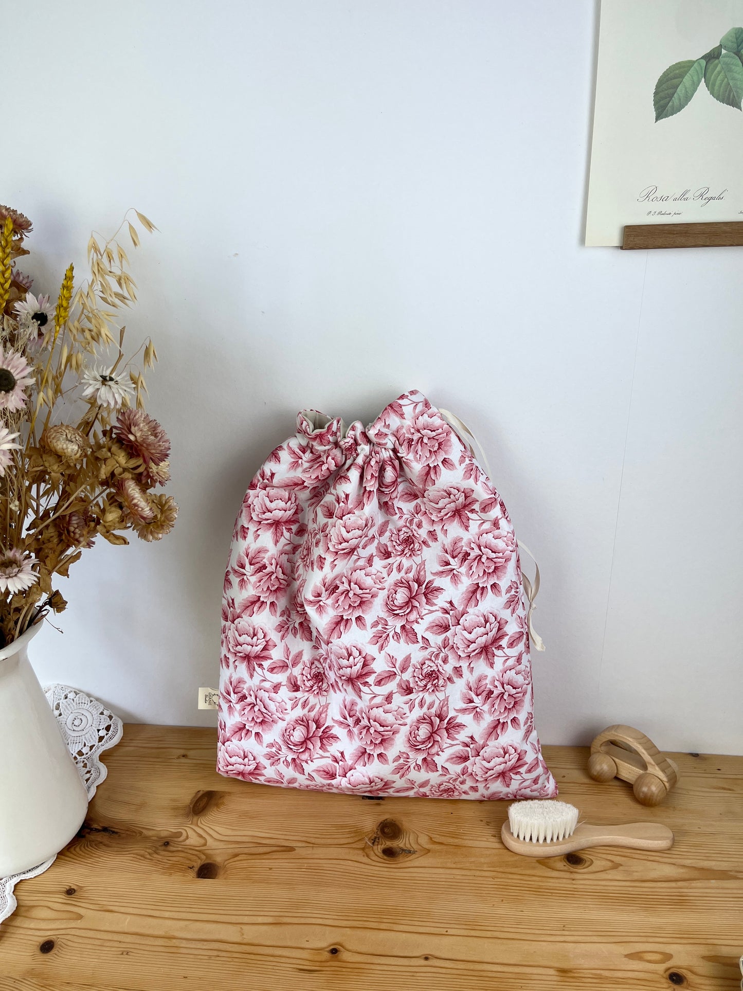 Pochon personnalisé pivoines cerise