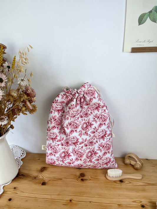 Pochon personnalisé pivoines cerise