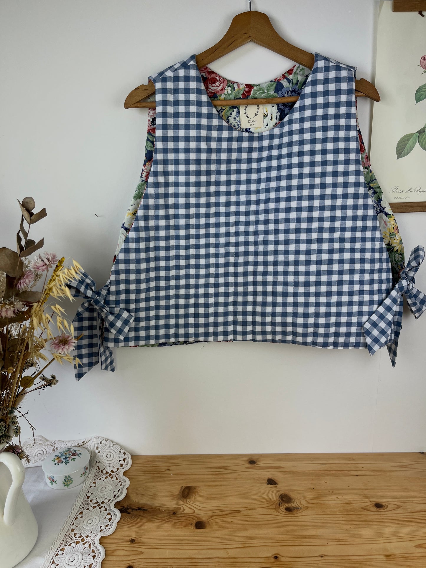 Le pull Joséphine roses et vichy bleu- édition limitée sur commande