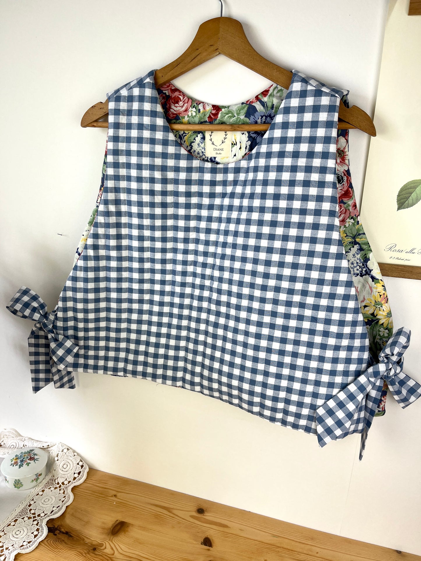 Le pull Joséphine roses et vichy bleu- édition limitée sur commande
