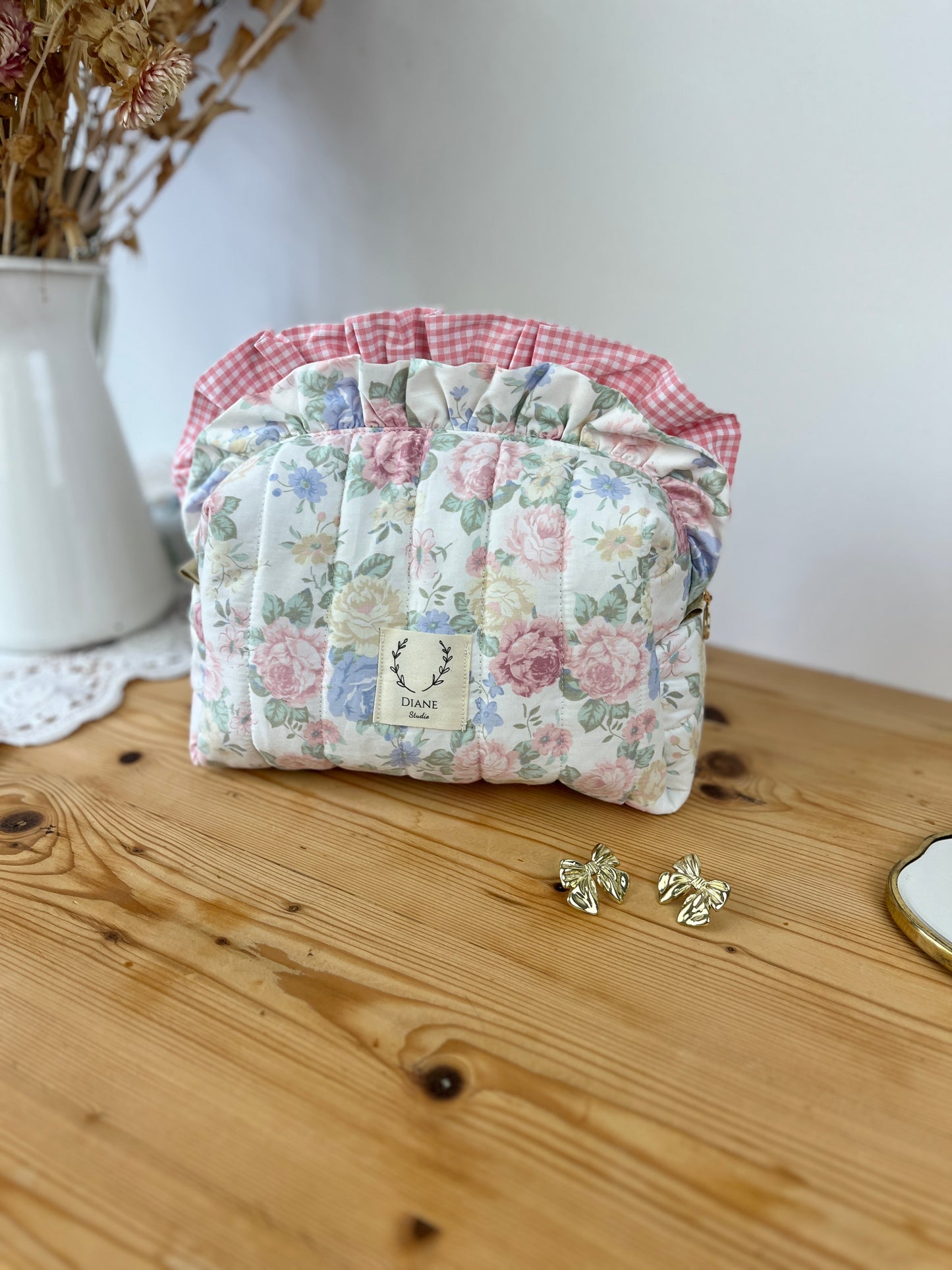 Colette double volant vichy et aude rose