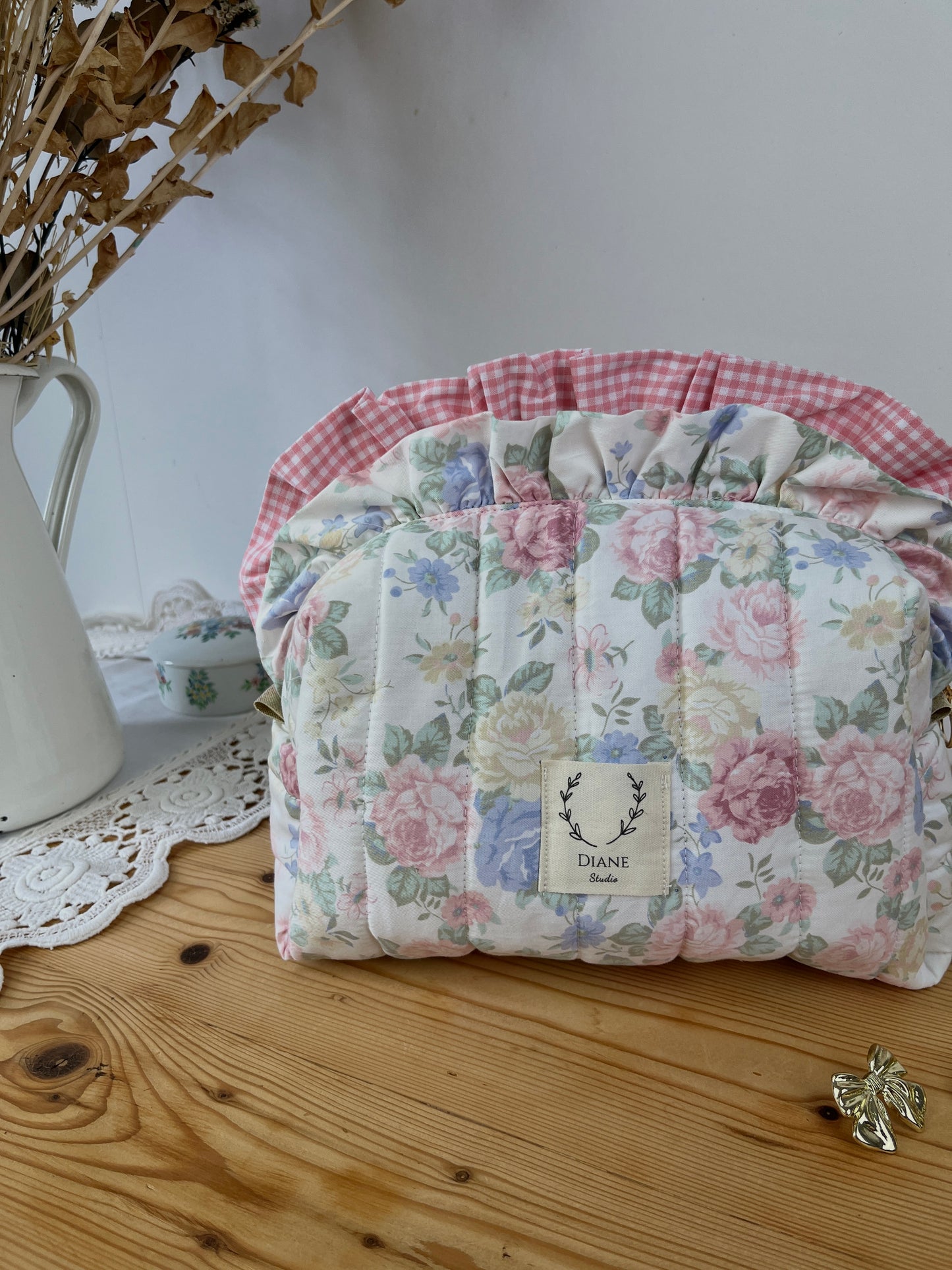 Colette double volant vichy et aude rose