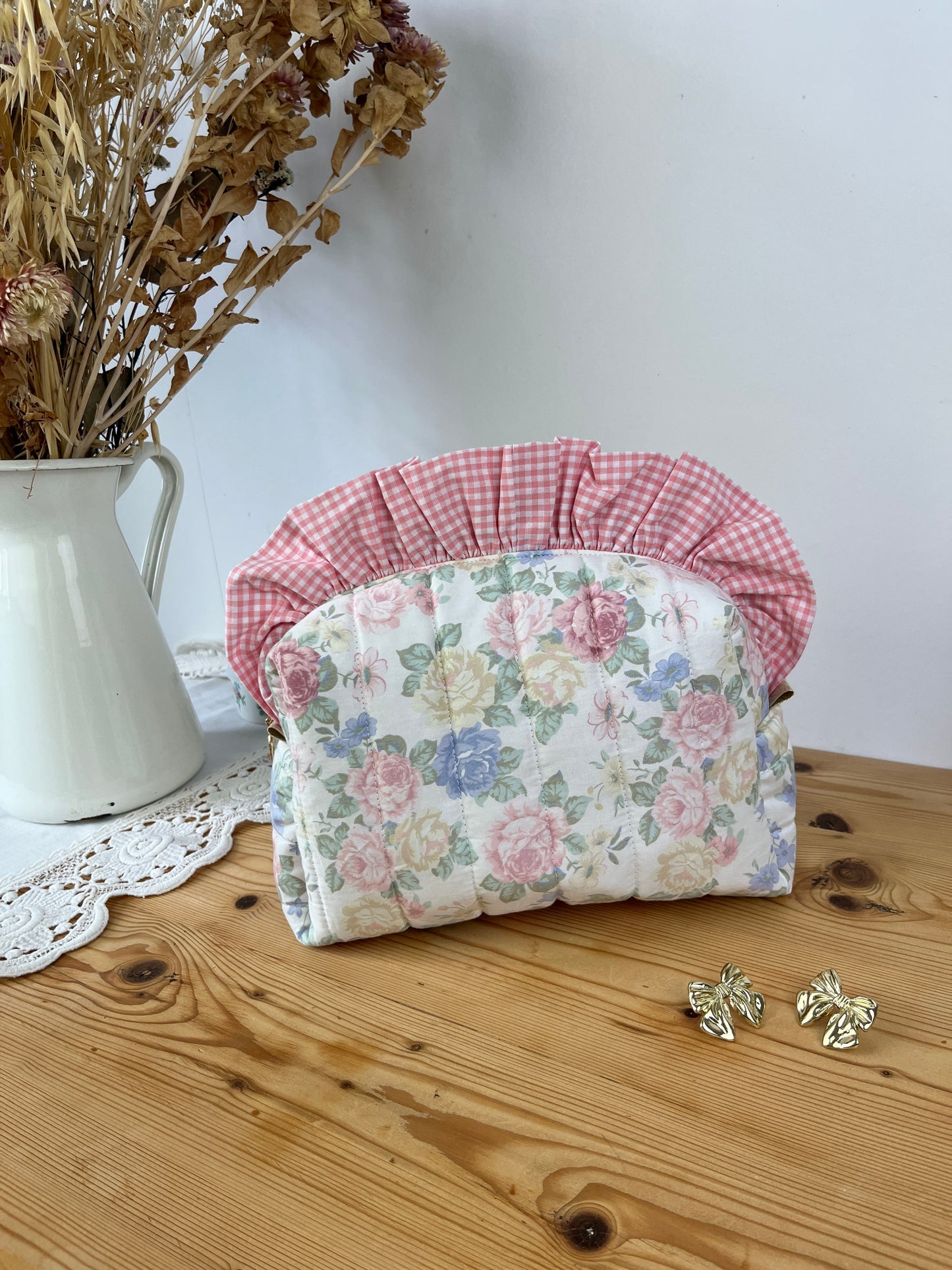 Colette double volant vichy et aude rose