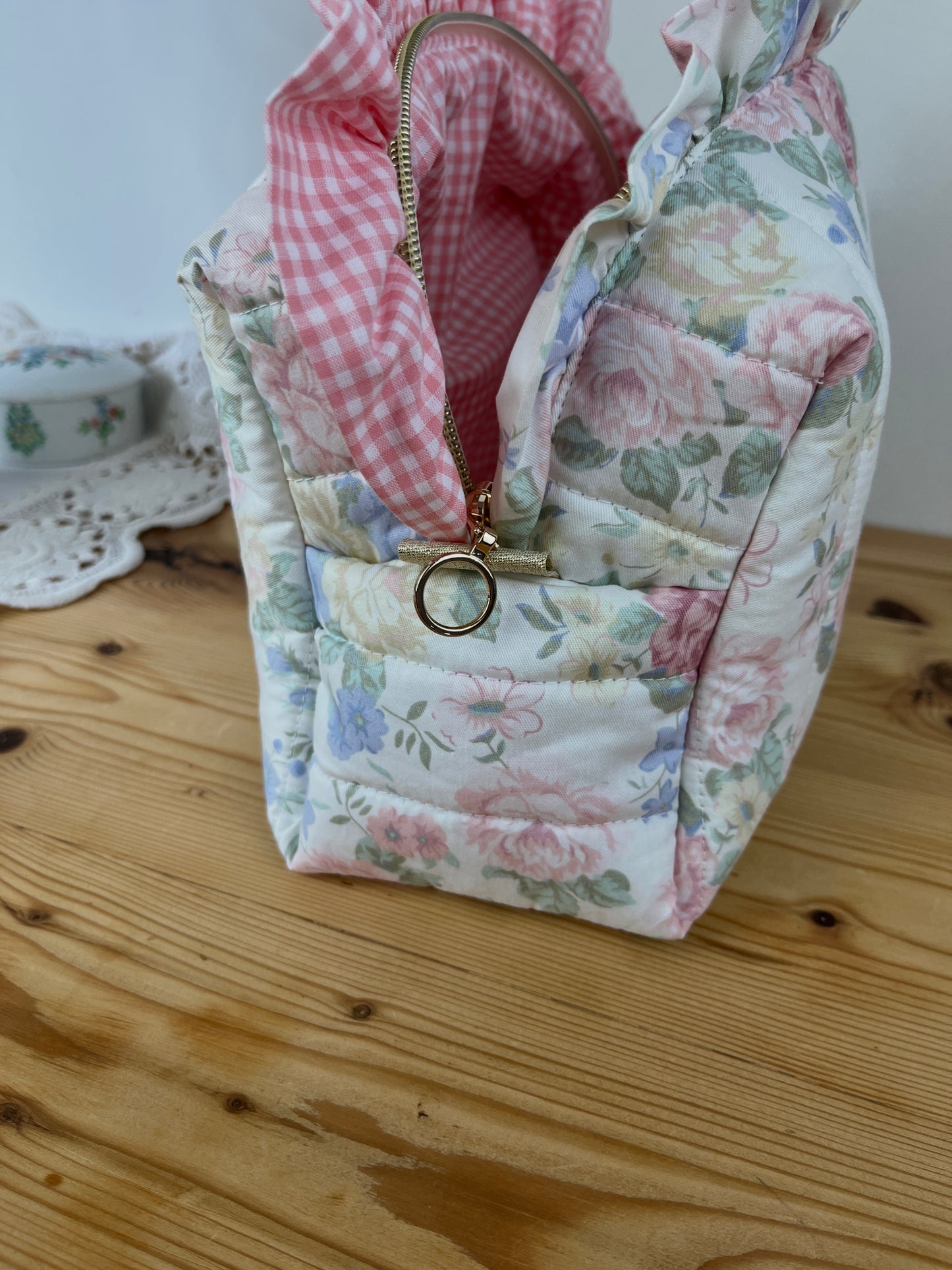 Colette double volant vichy et aude rose