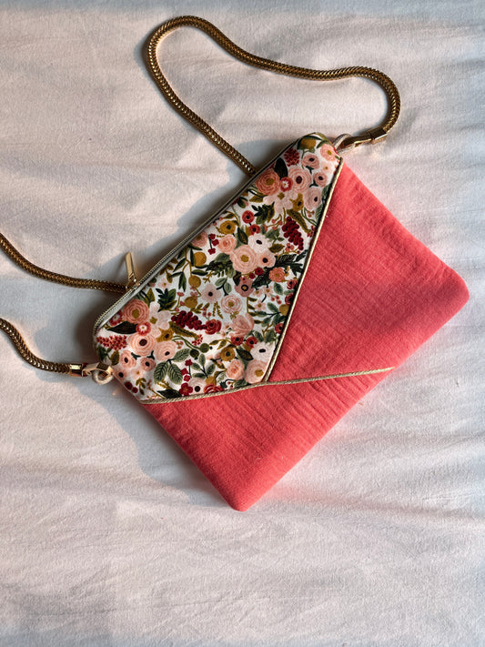 Le sac pochette Camille garden party et gaze corail