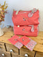 Ensemble : sac polochon et protège carnet Liberty senteur et gaze Corail initiale florale