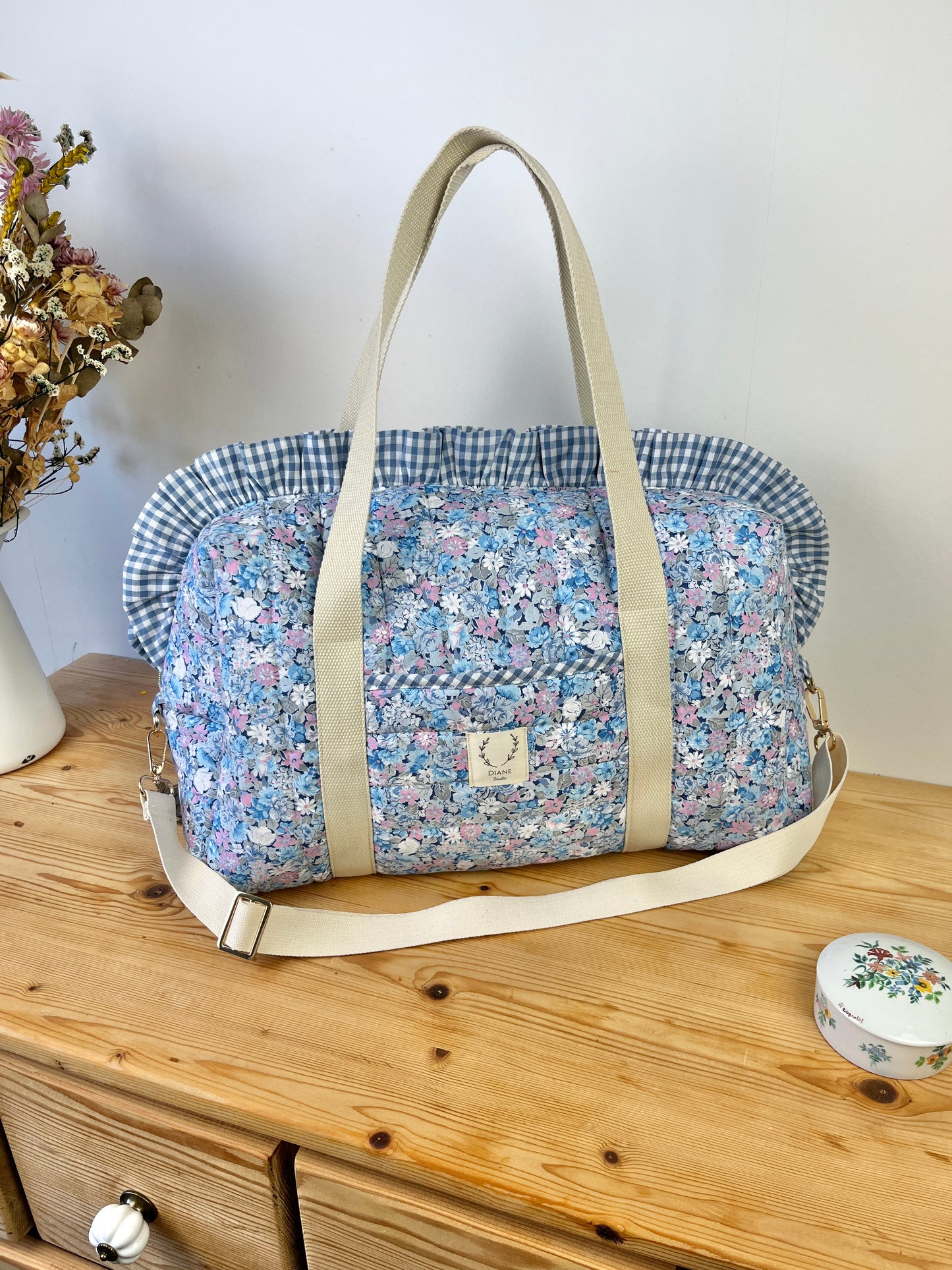 Ensemble sac et trousse de beauté volant matelassé