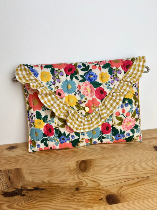 Sac pochette matelassée vintage garden crème et vichy moutarde