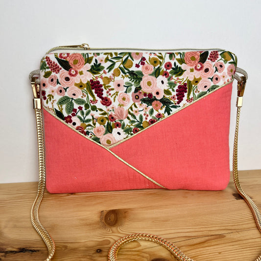 Le sac pochette Camille garden party et gaze corail