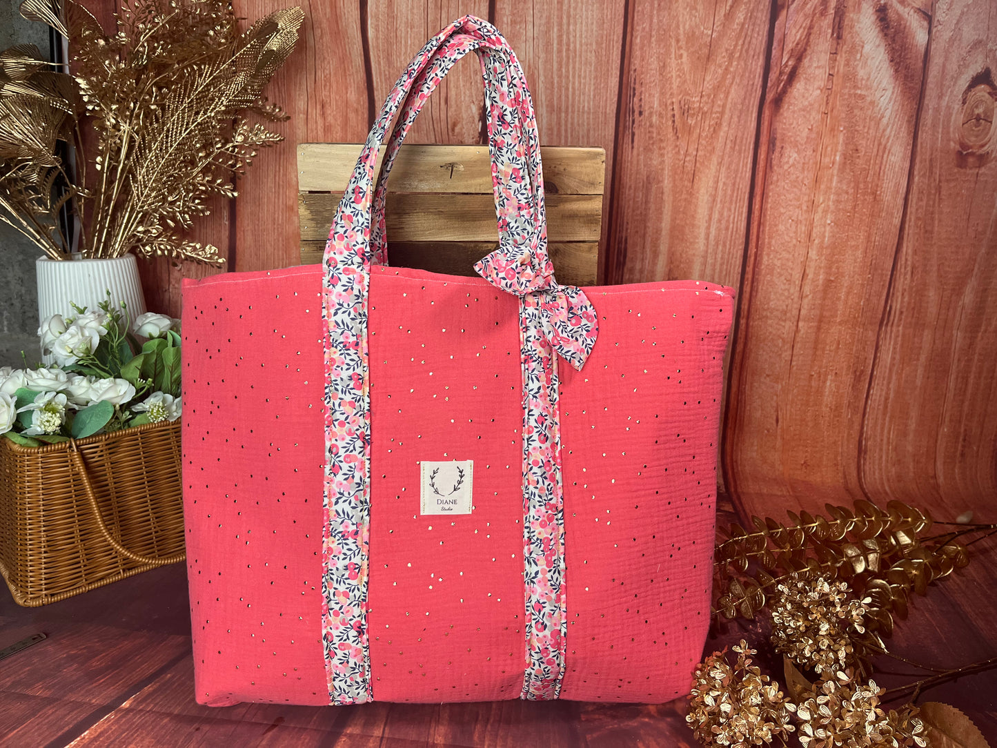 Le grand cabas Adélaïde corail et anses Liberty Senteur