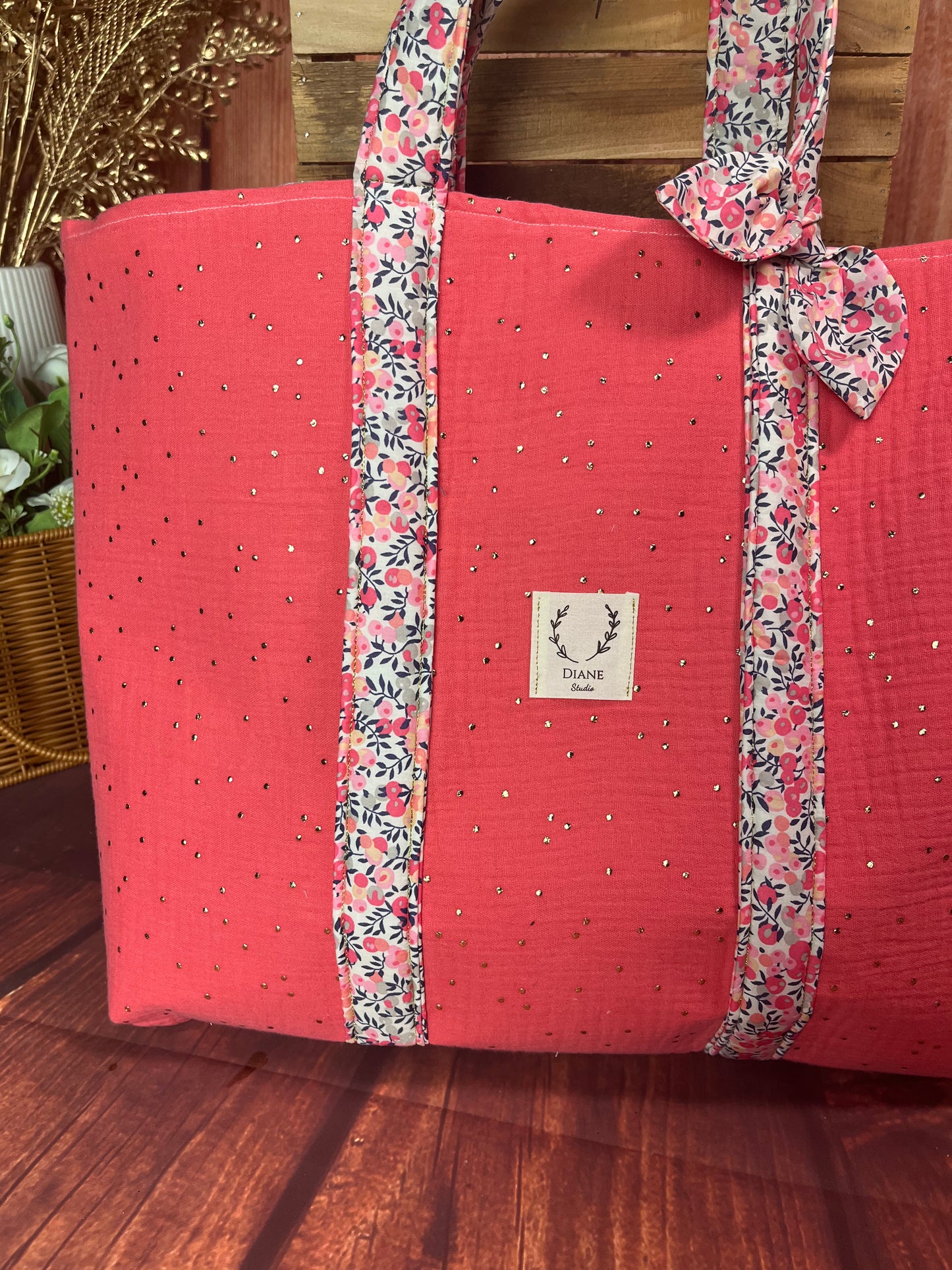 Le grand cabas Adélaïde corail et anses Liberty Senteur