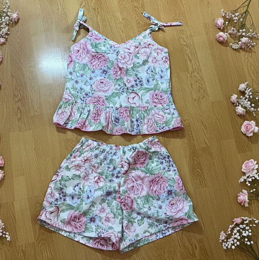 Esmée le top à nouer volant coton fleuri vintage