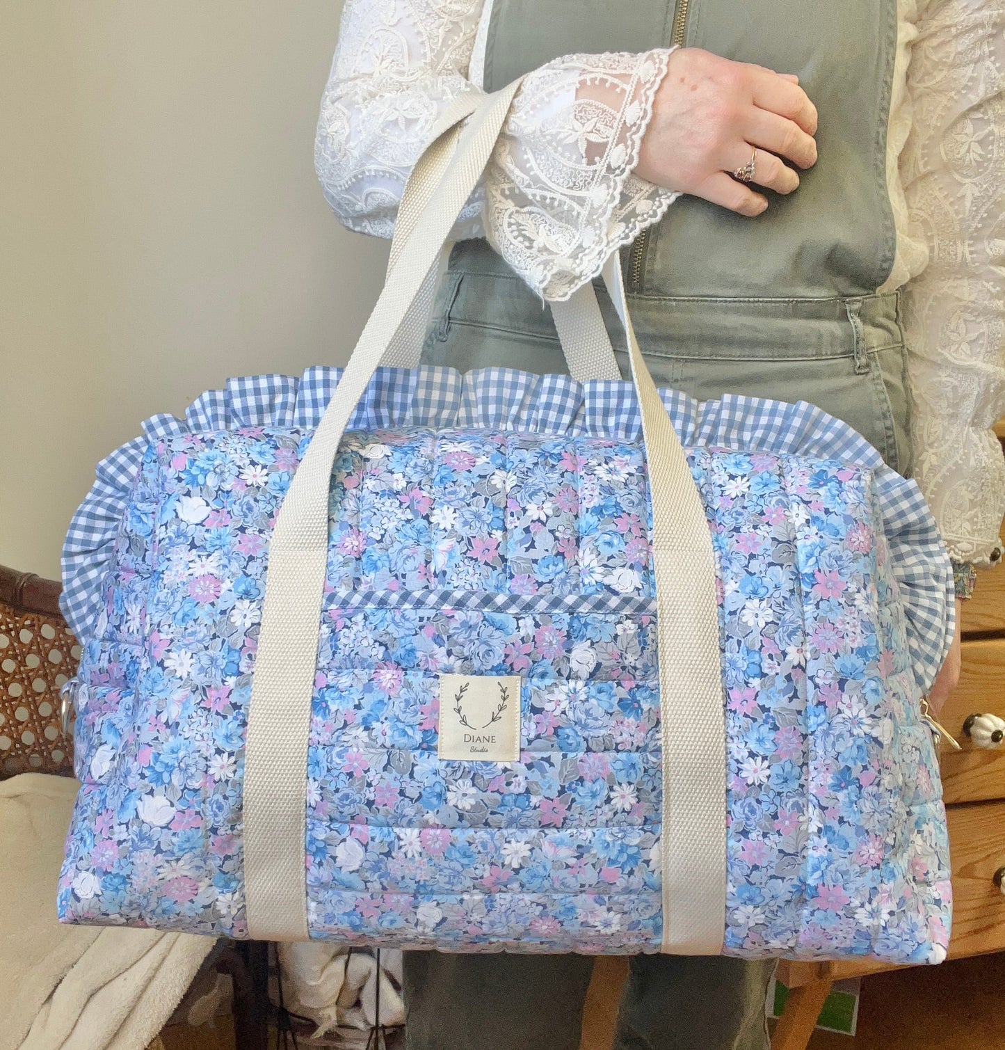 Ensemble sac et trousse de beauté volant matelassé