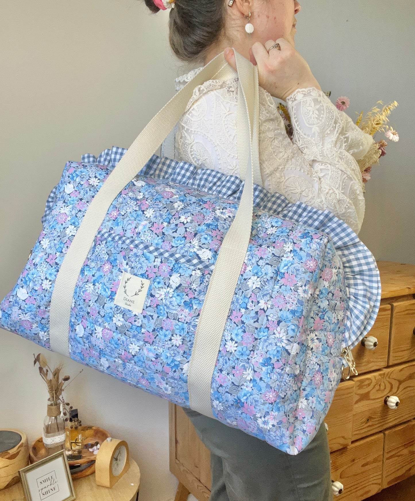 Ensemble sac et trousse de beauté volant matelassé