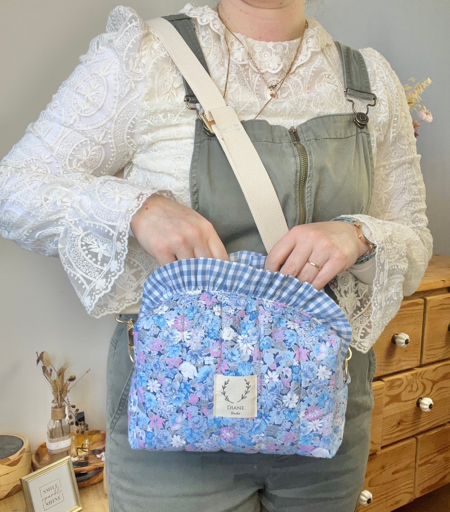 Ensemble sac et trousse de beauté volant matelassé