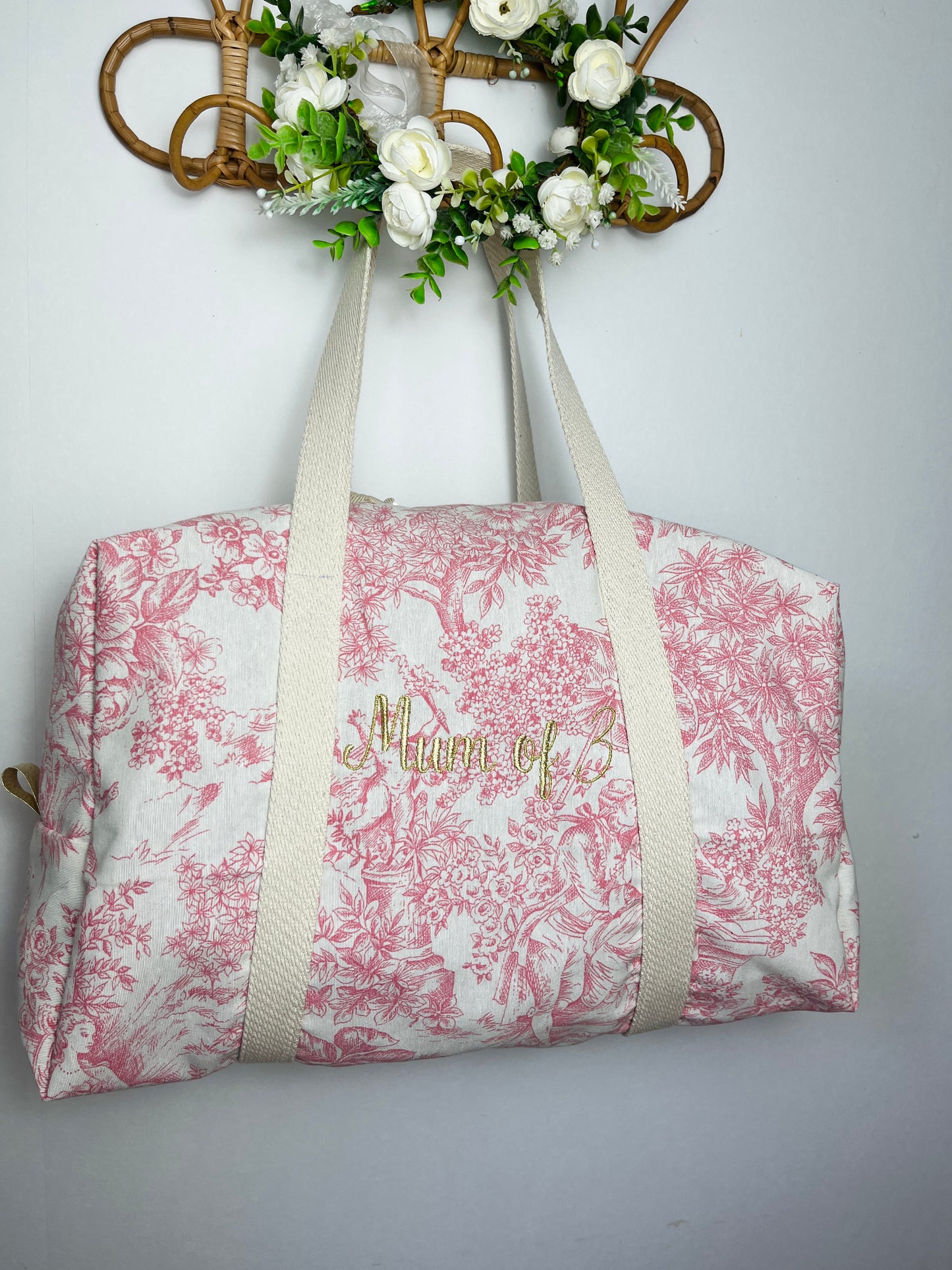 Hélène le sac week-end toile fleurie rose