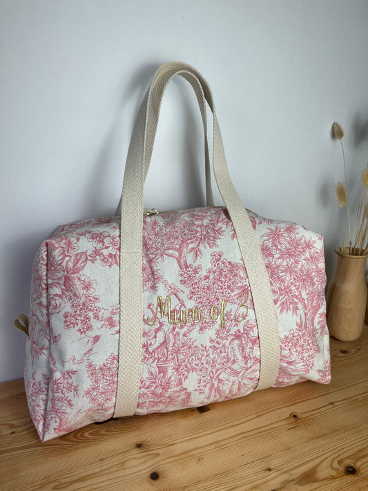 Hélène le sac week-end toile fleurie rose