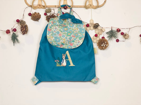 Le sac à dos enfant personnalisé Églantine gabardine émeraude et betsy menthe