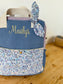 Le sac à dos enfant Ombeline double gaze indigot liberty wiltshire lilas