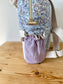 Le sac à dos enfant Ombeline poche double gaze crème et liberty wiltshire lilas