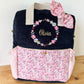 Le sac à dos enfant Ombeline personnalisé  mitsi rose et velours bleu marine