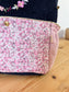 Le sac à dos enfant Ombeline personnalisé  mitsi rose et velours bleu marine