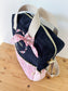 Le sac à dos enfant Ombeline personnalisé  mitsi rose et velours bleu marine